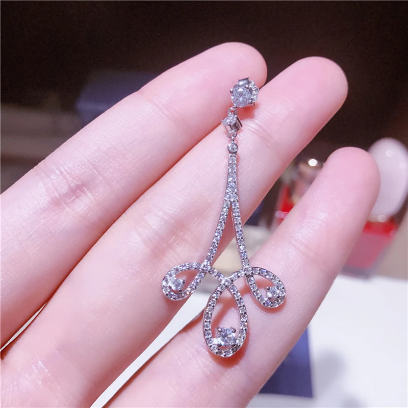 2018 New S925 Sterling Silver Single Zircon Long Flowers Earring Micro Set Full Classic Earrings Summer Women's Accessor | Украшения и
