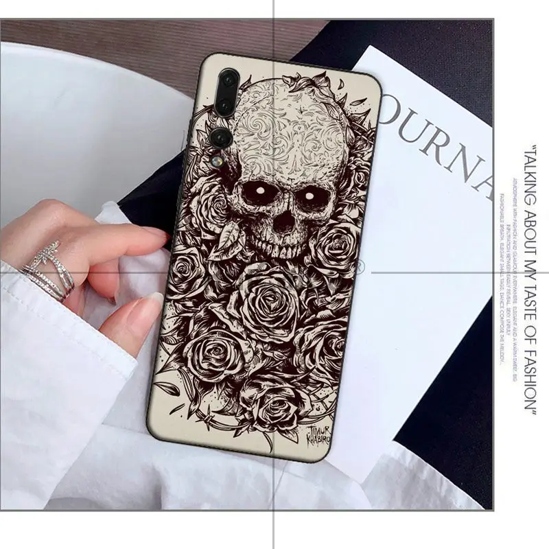 Ruicaica Ретро стиль цветок череп Ворон чехол для телефона Huawei P20 Pro P10 Plus P9 Mate 10 Lite