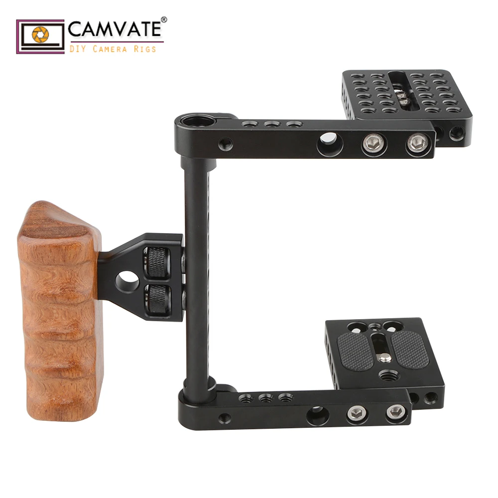 CAMVATE DSLR видеокамера клетка стабилизатор установка с деревянной ручкой(справа) C1657 камера аксессуары для фотосъемки