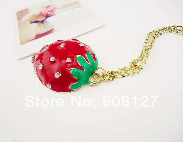 Retail And Wholesale Cute Red Enamel Strawberry Pendant Necklace Imitation Gemstone CFN517 | Украшения и аксессуары