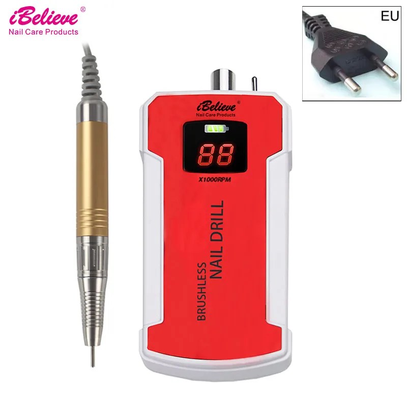 Red EU Plug TP282 80 Вт 35000 об/мин, бесщеточный двигатель сверлильный станок для ногтей акриловое перезаряжаемое оборудование для дизайна ногтей пилочка для ногтей сверлильные наборы для маникюра и педикюра - Цвет: Red EU Plug TP282
