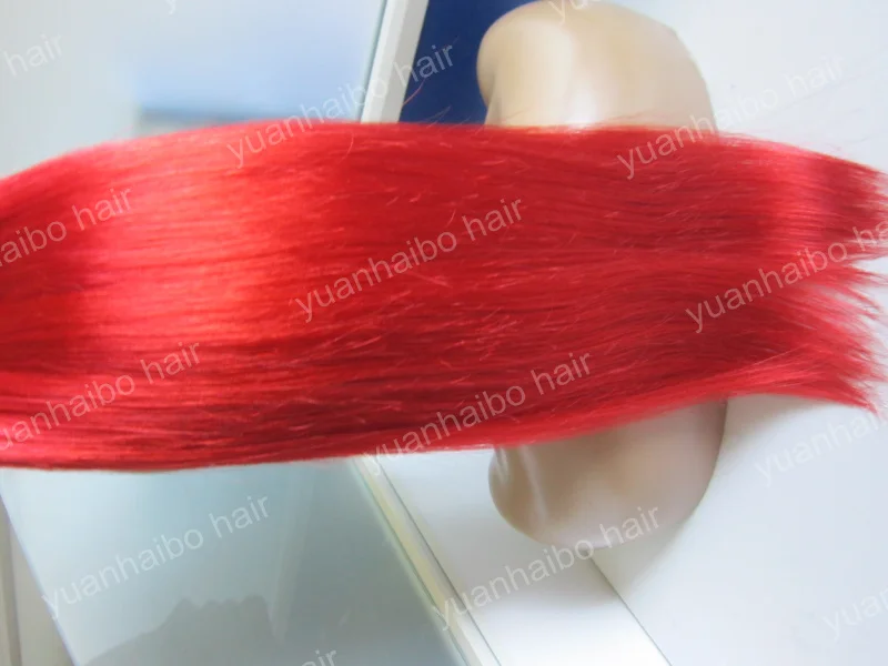 Новая Мода! # красный шелк прямо бразильский реми волосы полный handtied тонкой кожи
