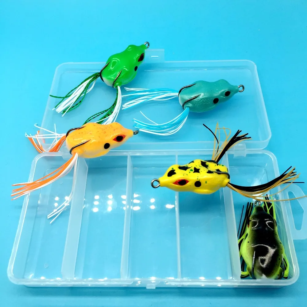 HOOFISH 5 шт./лот+ 1 коробка лягушка приманка, наживки 10G/5,5 см Топ воды Рэй лягушка силиконовый приманка для карпа рыболовные снасти