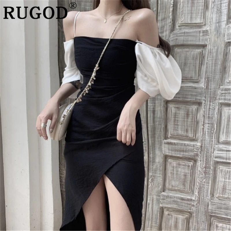 Женское длинное платье туника RUGOD корейские Необычные платья для вечеринок с