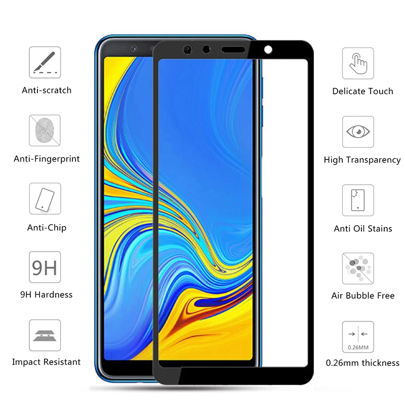 Чехол для Samsung Galaxy A5 A6 A7 A8 Plus A9 2018 полное покрытие закаленное стекло на Samsun Gelaksi A 5 6 7
