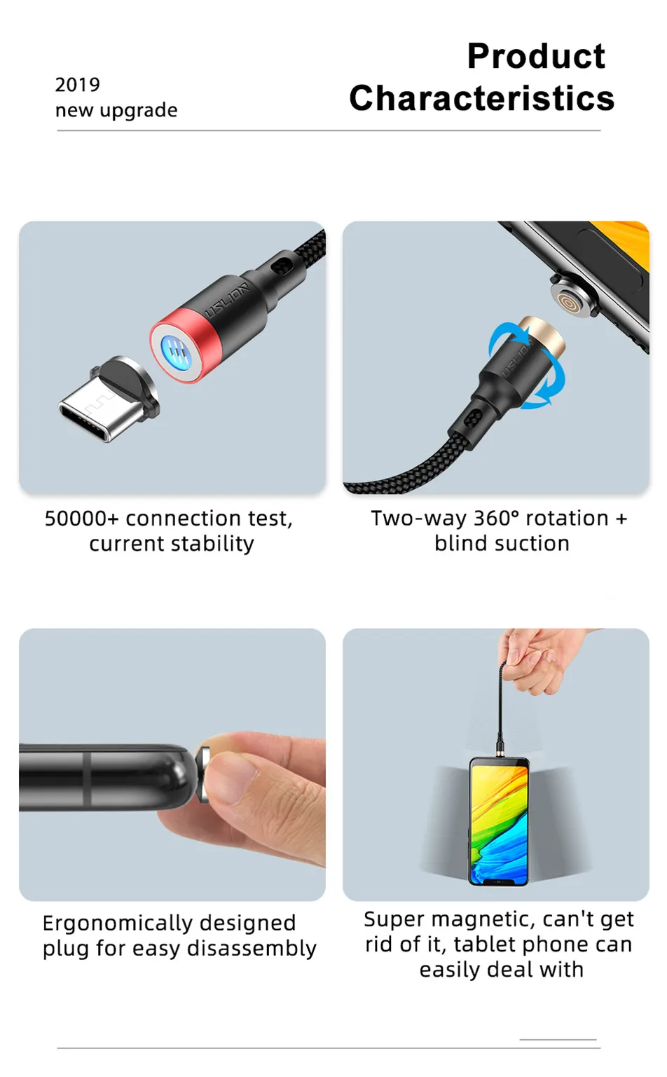 USLION светодиодный магнитный кабель Micro usb type C кабель QC3.0 3A Быстрая зарядка для iPhone XS 8 7 huawei Xiaomi samsung USB C зарядное устройство