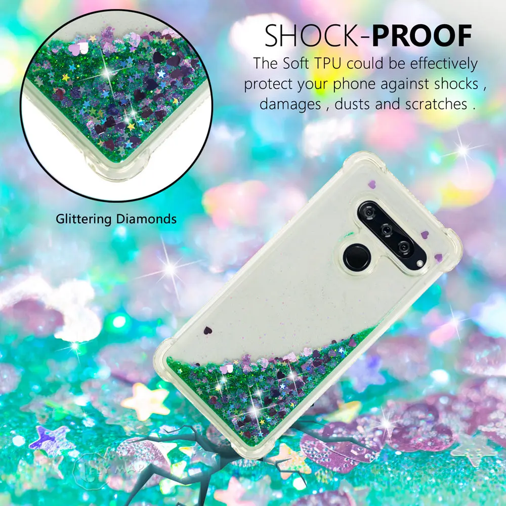 Glitter Stars Cover for LG V40 ThinQ LGV40 V405QA LM-V405QA LMV405QA V405TA LM-V405TA V405UA Liquid Quicksand Soft TPU Back Case |