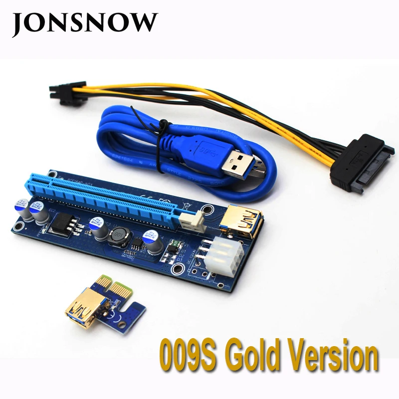 50 шт. 009S Risers PCIe PCI E Express Riser Card 1X to16x USB 3 0 кабель для передачи данных 6 Pin SATA источник