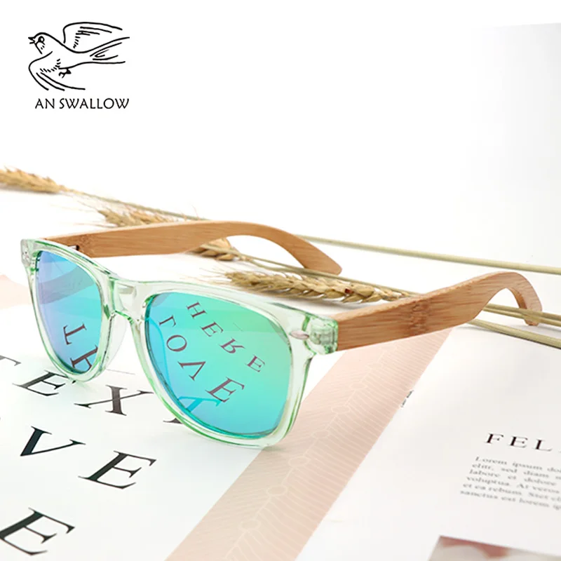Fashion brand design transparent green wood bamboo sunglasses women's PC box legs polarized UV protection 400 | Аксессуары для