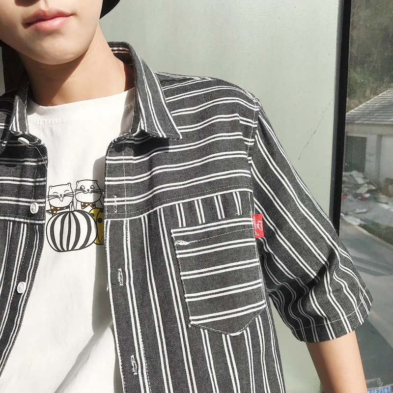 2018 по вертикали короткий рукав Половина Рубашка ветер в Гонконге лавочник