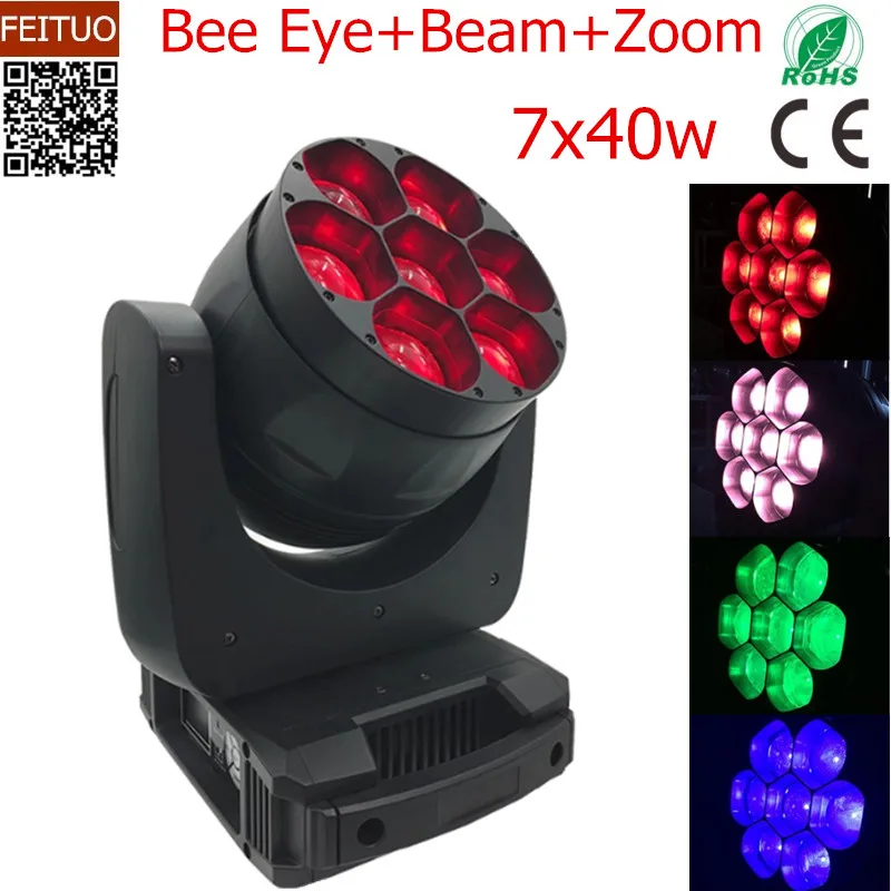 2 шт./лот RGBW 7X40 Вт Bee Eye Moving Head Light Zoom Wash LED Beam Luces DMX Disco Stage Lights Эффект освещения сцены  | Эффект освещения сцены -32965146640