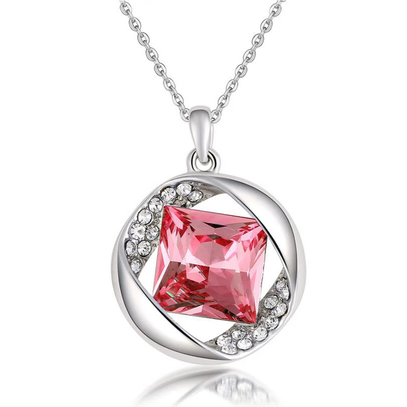 Романтический площадь Кристалл Кулон Цепочки и ожерелья Мода Круглый Rhinestone s &