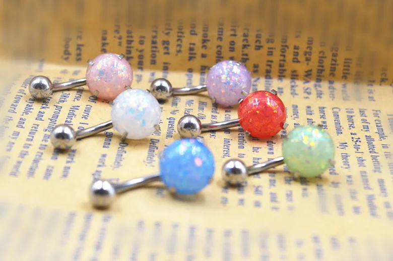 

50pcs Opal Gems Navel Belly Button Rings Woman Belly Piercing Barbell Surgical Steel Navel Piercing Girls Fashion Body Jewelry