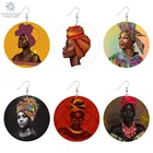 Винтажные деревянные висячие серьги SOMESOOR, африканская ткань, головная повязка, женское черное художественное портретное напечатанное Африканское дерево, ювелирные изделия для девушек и женщин