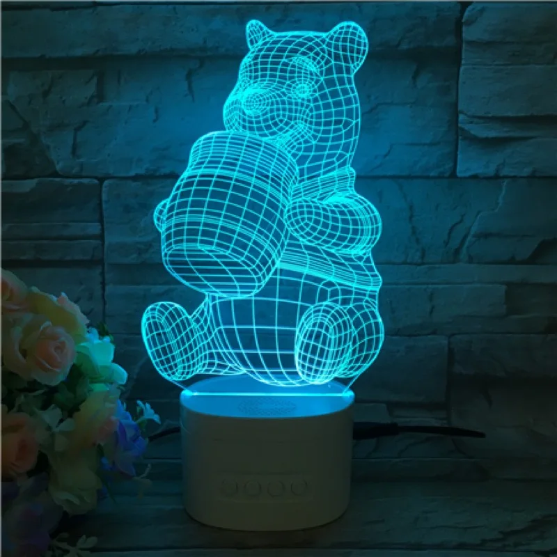 Usb светодиодный 3d-ночник Мультфильм Принцесса Королева Эльза Белоснежка Русалочка Микки фигурка медведя автономный bluetooth-динамик 3d лампа - Испускаемый цвет: bear