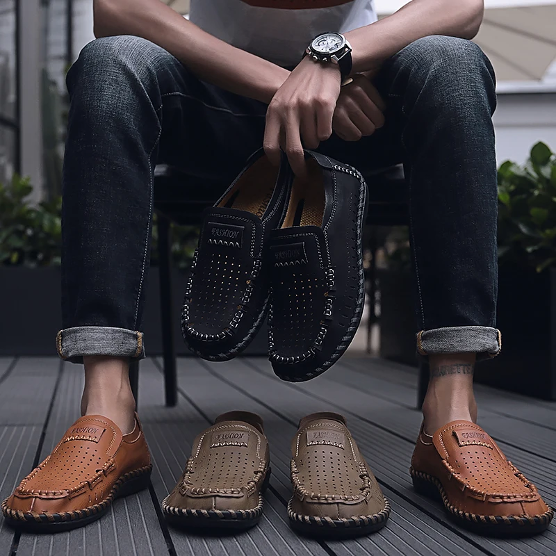 Men Casual Shoes Summer 2019 Breathable Soft Driving Men'S Handmade Chaussure Homme Net Surface Loafers | Обувь