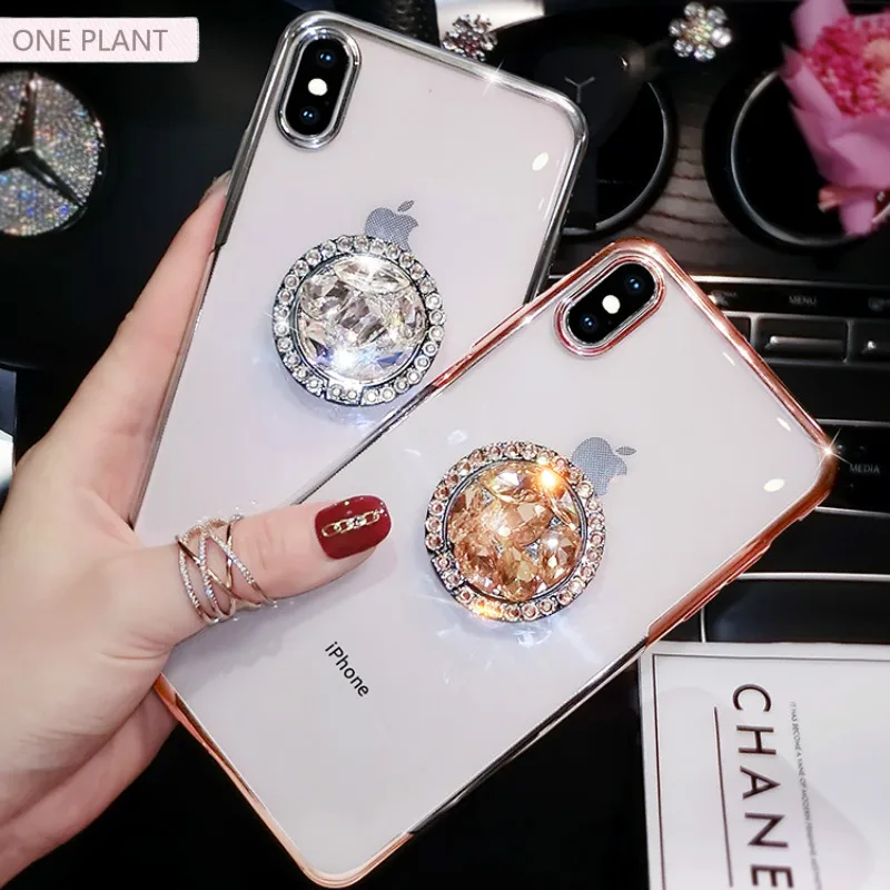 

Luxury Electroplated Glitter Full Drill Bracket Phone Case For iPhone 12 11 Pro X Xs Max Xr 7 8 6 Plus Soft Silicone Cases Cover