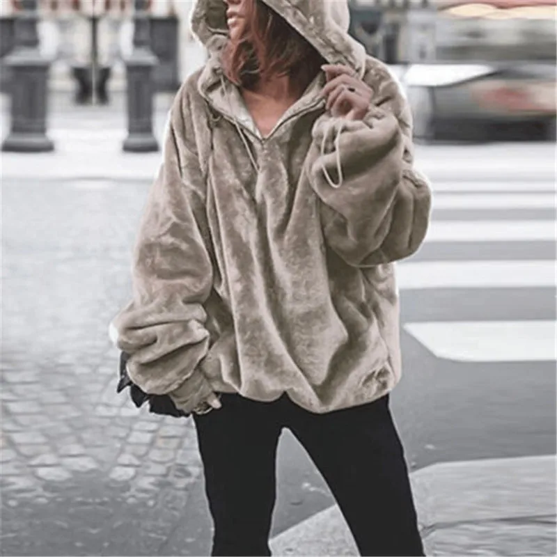 Модный женский зимний осенний свитер с капюшоном длинным рукавом джемпер