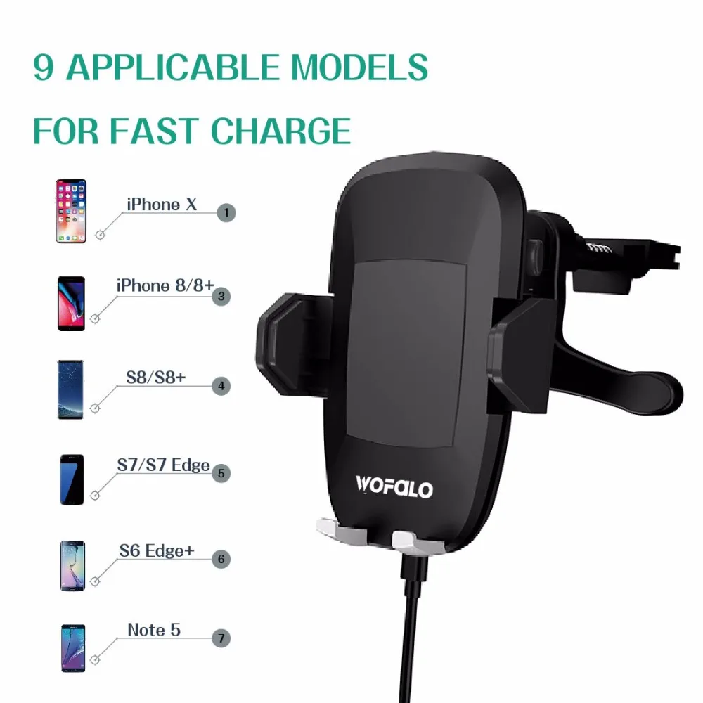 Wofalo быстро Беспроводной зарядки телефона держатель для iPhone X/8/8 плюс автомобиль