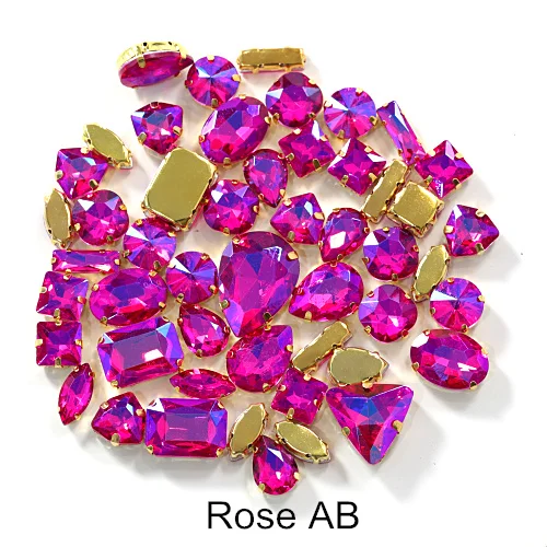 Rose AB 50 шт. разноцветные стразы в форме кристалла AB с когтями, Золотое металлическое основание, швейные камни для ювелирных изделий B1138 - Цвет: Rose AB