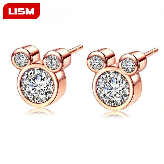 

Mickey Stud Earring For Women Girls AAA Zircon Crystal Wedding Bridal Fashion Rose Gold Silver Color Earrings Jewelry