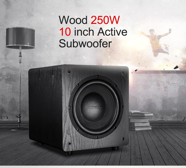 Nobsound SW-100 дает полный спектр древесины 250W 10-дюймовый активный сабвуфер Колонка Компьютерные колонки MP3