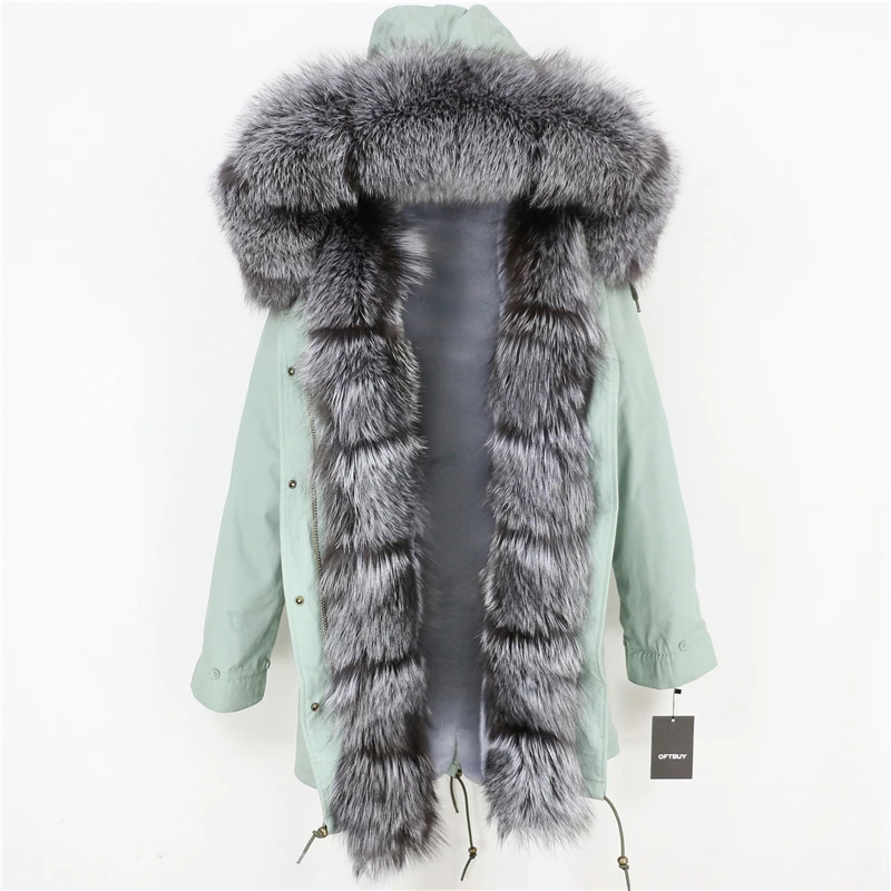 cyan-blue silver OFTBUY длинная парка, пальто с натуральным мехом, зимняя куртка для женщин, Воротник из натурального Лисьего меха, Толстая теплая брендовая Роскошная Съемная уличная одежда - Цвет: cyan-blue silver