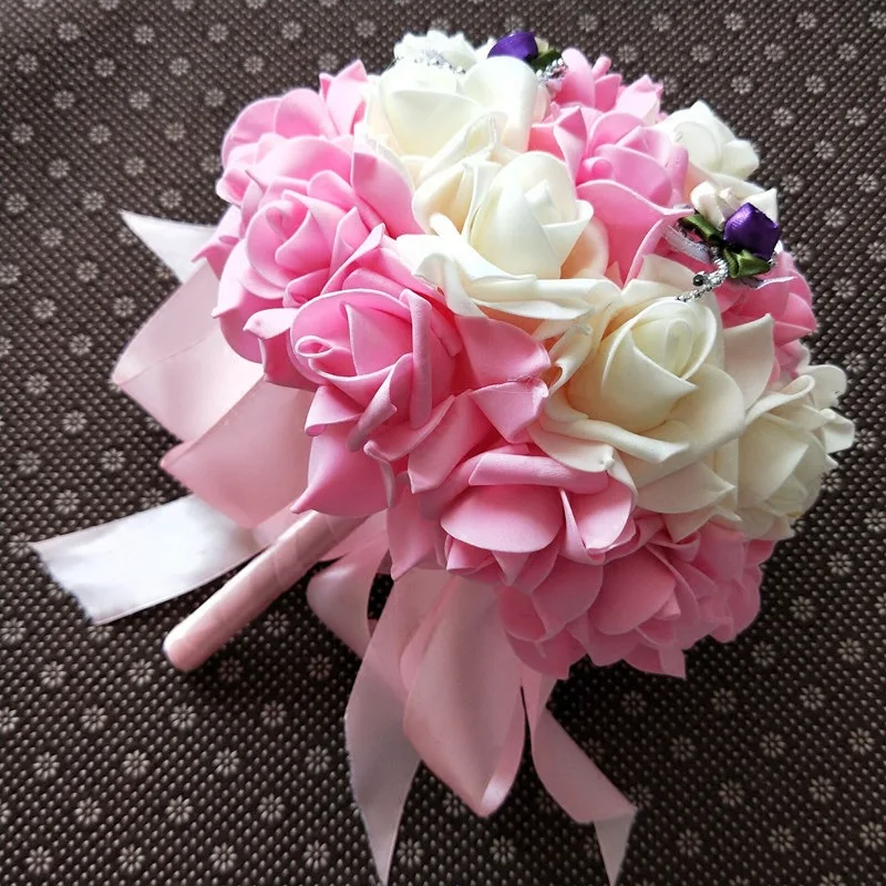 

Bridal bouquet Ribbon Wedding bouquet Bride holding flower PE Rose Bridesmaid Wedding Foam flowers Rose faux flowers