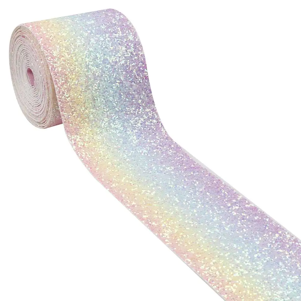 Лента блестящая Радужная с блестками 75 мм 2 Ярд/партия|Ленты для шитья| |