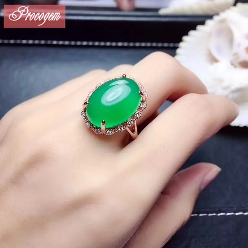 

Procogem Nice Green Chalcedony Rings for Women Party Anniversary Gifts fine Jewelry 10x14mm 925 Sterling silver #296