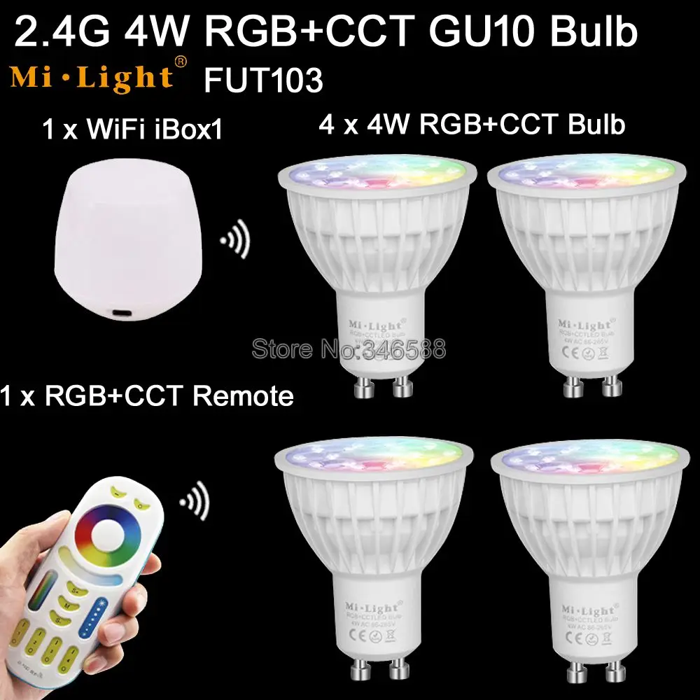 1Remote 4Bulbs 1WiFi Mi светильник 4W RGB+ CCT умный WiFi светодиодный светильник лампа GU10 AC85-265V 2,4G 4-зоны дистанционного управления/смартфон приложение/Alexa Google Голосовое управление - Испускаемый цвет: 1Remote 4Bulbs 1WiFi
