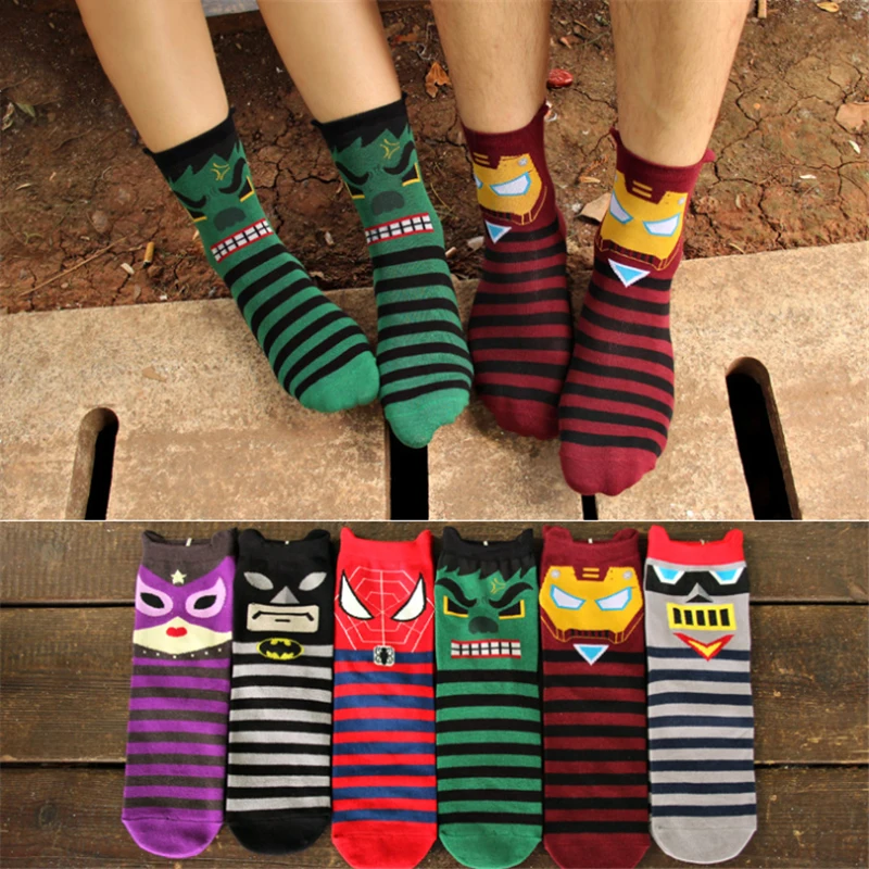 Новая версия Marvel полосатые носки с принтом хлопок Железный человек Человек паук