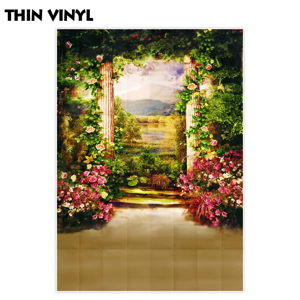 Allenjoy classic garden photography backdrop castle painting arch flower background photocall photobooth photo studio shoot prop |