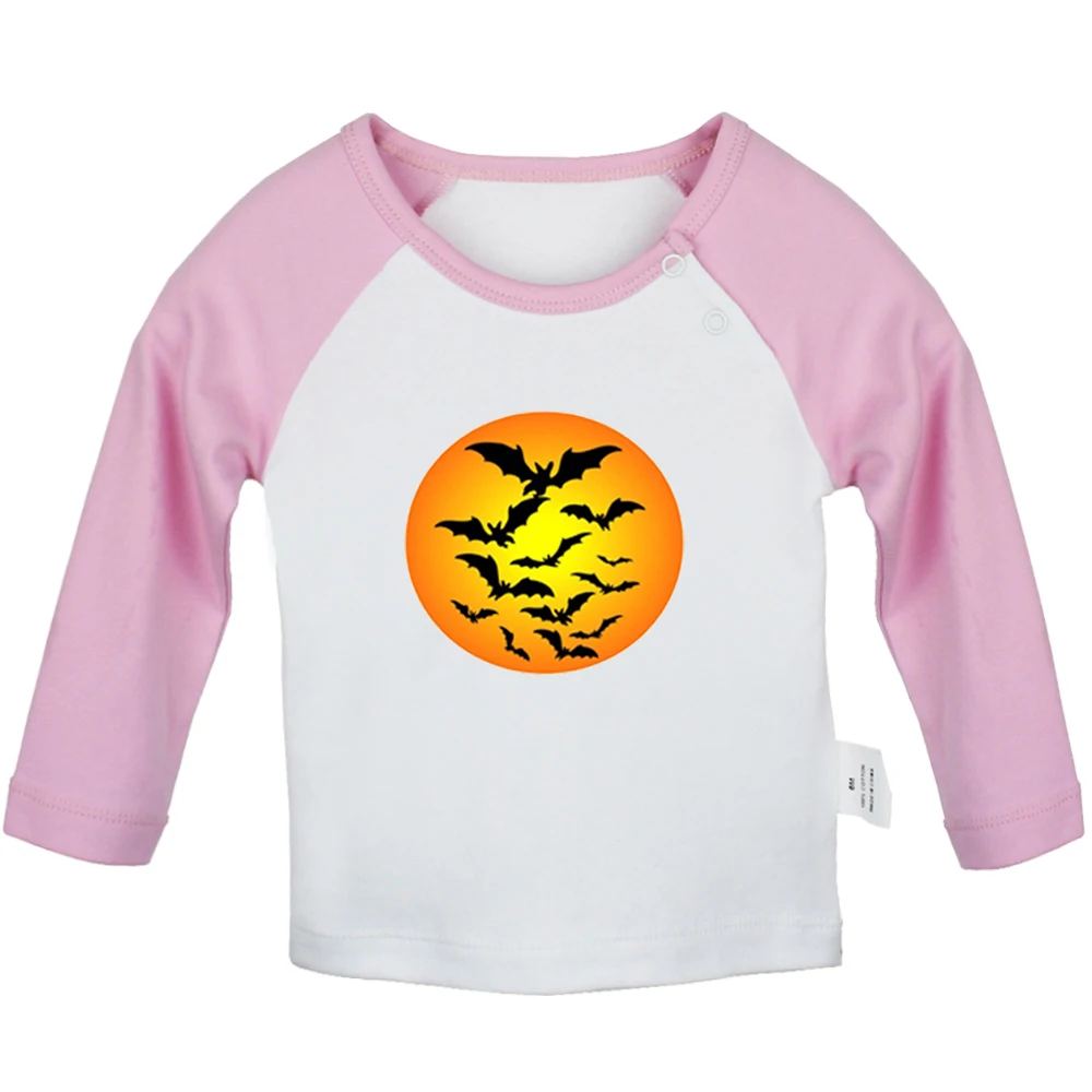 Halloween Black Bat Flying Witch evil pumpkin lantern Candy Trick Or Treat Newborn Baby T-Shirts Toddler Graphic Long Sleeve Tee |