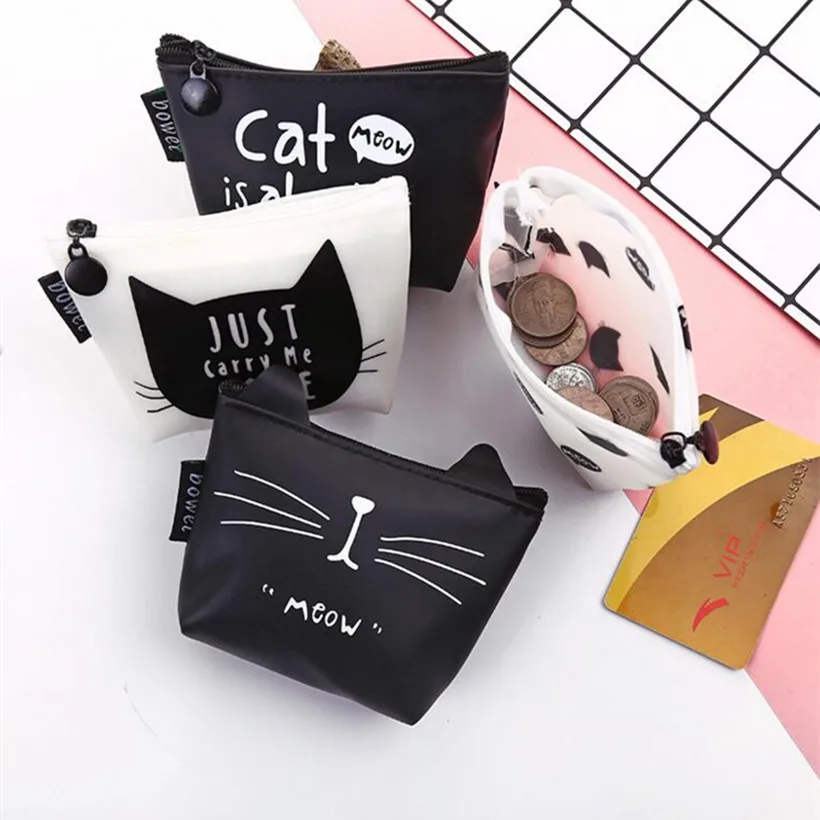 M014 2017 новые женские кошельки Милая Черная Кошка Белая кошка желе кошелек для