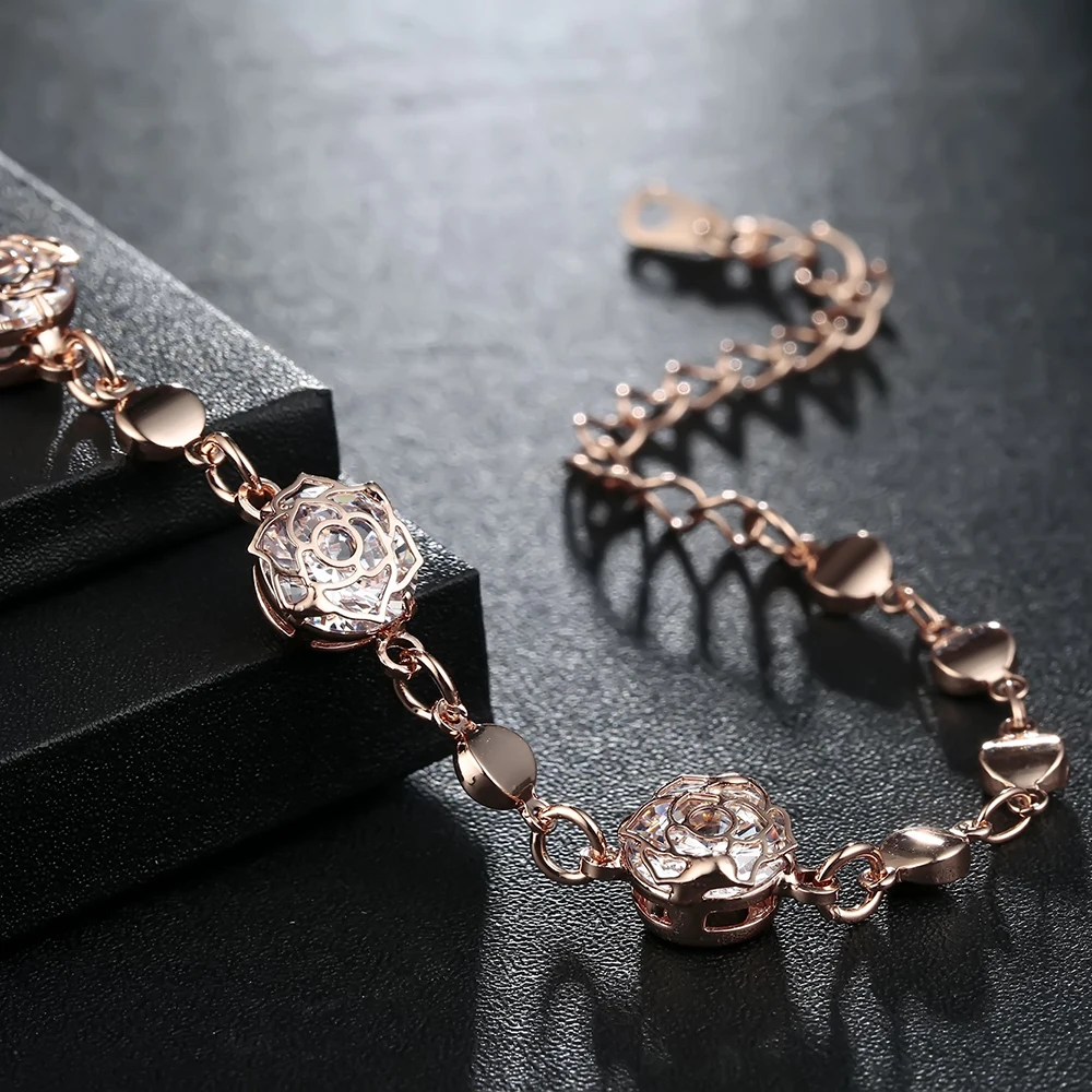 Meyfflin Fashion Zirconia Flower Bracelets for Women Crystal Charm &amp Bangles Female Gold Color Chain Pulseras Jewelry | Украшения и
