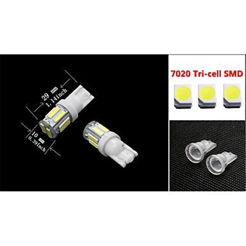 2 шт. белый светодиод T10 7014 10SMD 7020 W5W светодиодные лампы 194 168 2825 Сменные клиновидные