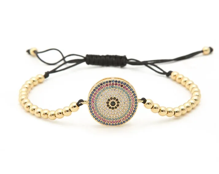 gold silver micro pave cz Cubic Zirconia rope adjusted Copper Beads Bracelet round gfj56 folk Charm Braided Bangles Women | Украшения и