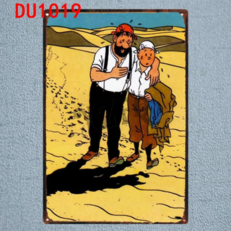 Tintin мультфильм оловянные знаки металлическая пластина настенный паб детская комната Домашний декор вечерние Винтаж Железный плакат Куадрос DU-1041 - Цвет: DU1019