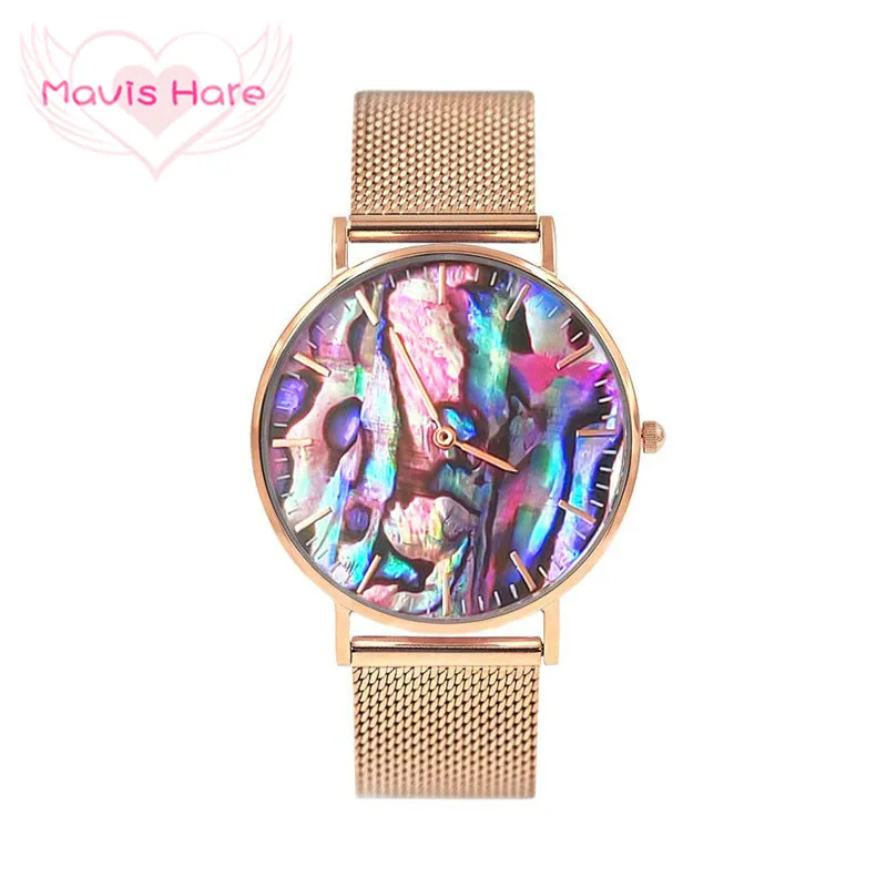 Mavis Hare кораллово красный наручные часы с натуральным абалоновым корпусом