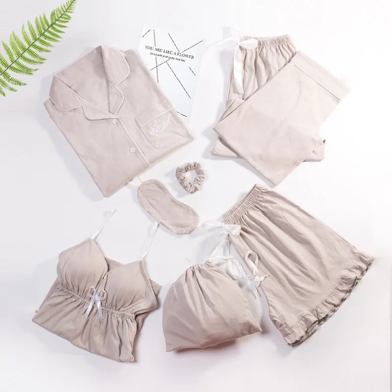 Женские комплекты с платьем весенне-осенний халат 7 шт. длинным рукавом домашний