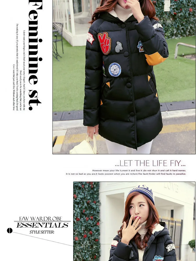 Новый женский знак в долгосрочной пальто декоративные хлопка ватник тонкий. xxl