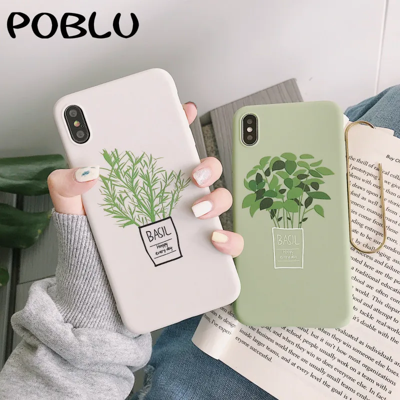 POBLU Cute Green Potted Plant Case For iphone XS Max XR Fashion English Letter TPU Soft Back Phone Cover 6s 7 8 Plus |