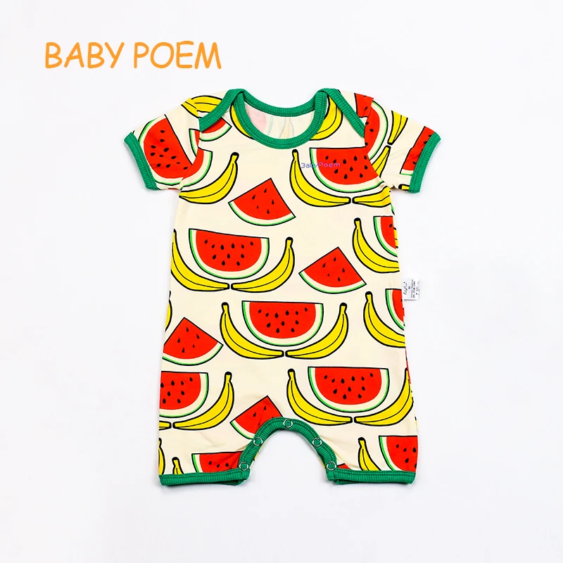 Babypoem Cotton new born baby clothes conjoined summer short sleeved clothing romper jumpsuit 2017 watermelon Banana printing | Детская
