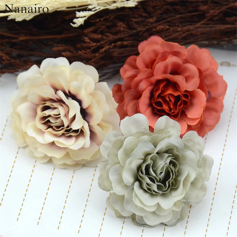 

30pcs 6cm High Quality Silk Rose Artificial Flower Heads For Wedding Home Furnishings DIY Wreath Handicrafts Cheap Fake Flowers
