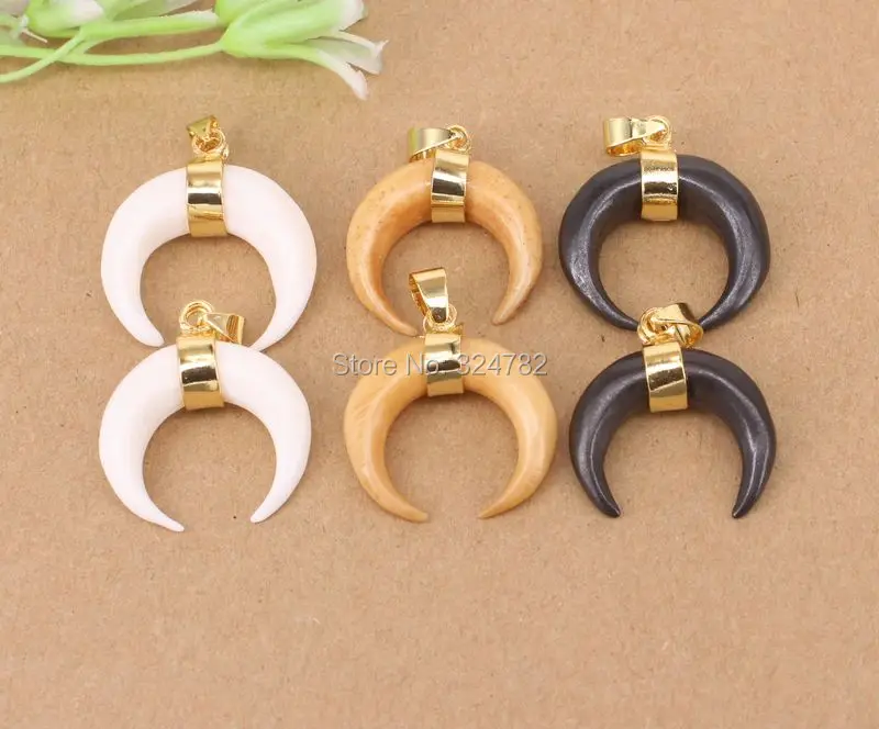 10 шт. Модный маленький размер из бычьей кости кулон с дизайном полумесяц золотым