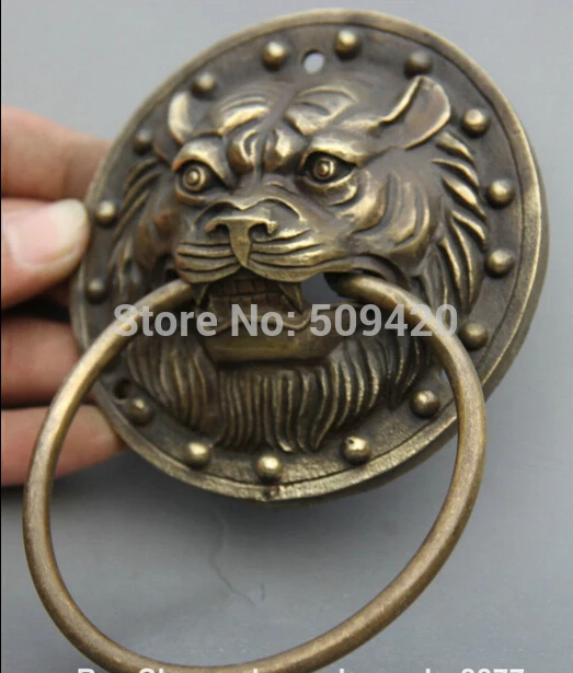 Старинная китайская Бронза Медь фэншуй Богатство Статуэтка голова льва маска