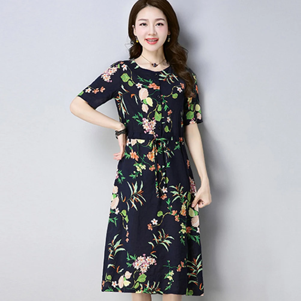 Женское сексуальное летнее платье в этническом стиле с круглым вырезом и принтом