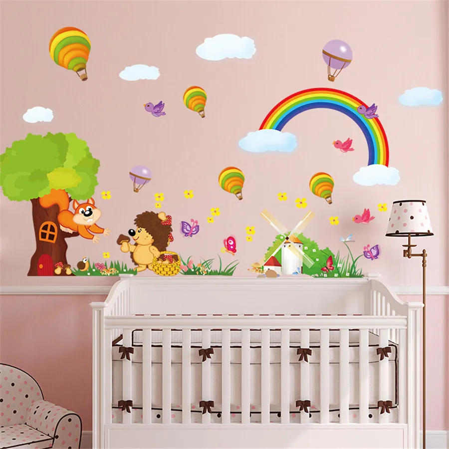 Новая Радужная Наклейка на стену сделай сам с изображением мультяшных животных