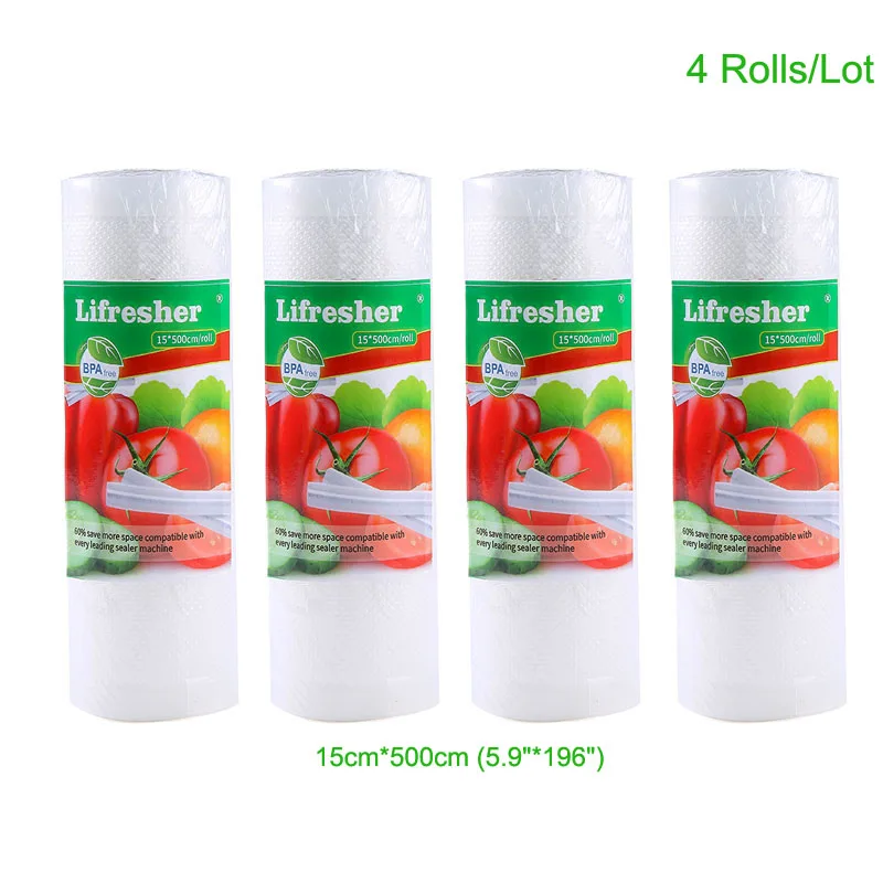 15x500cm 4 rolls Lifresher 3 рулона/партия вакуумные пакеты для пищевых продуктов, вакуумный пакет для хранения, кухонная упаковка, пластиковый герметик в рулоне 12 15 20 25 28*500 см - Цвет: 15x500cm 4 rolls